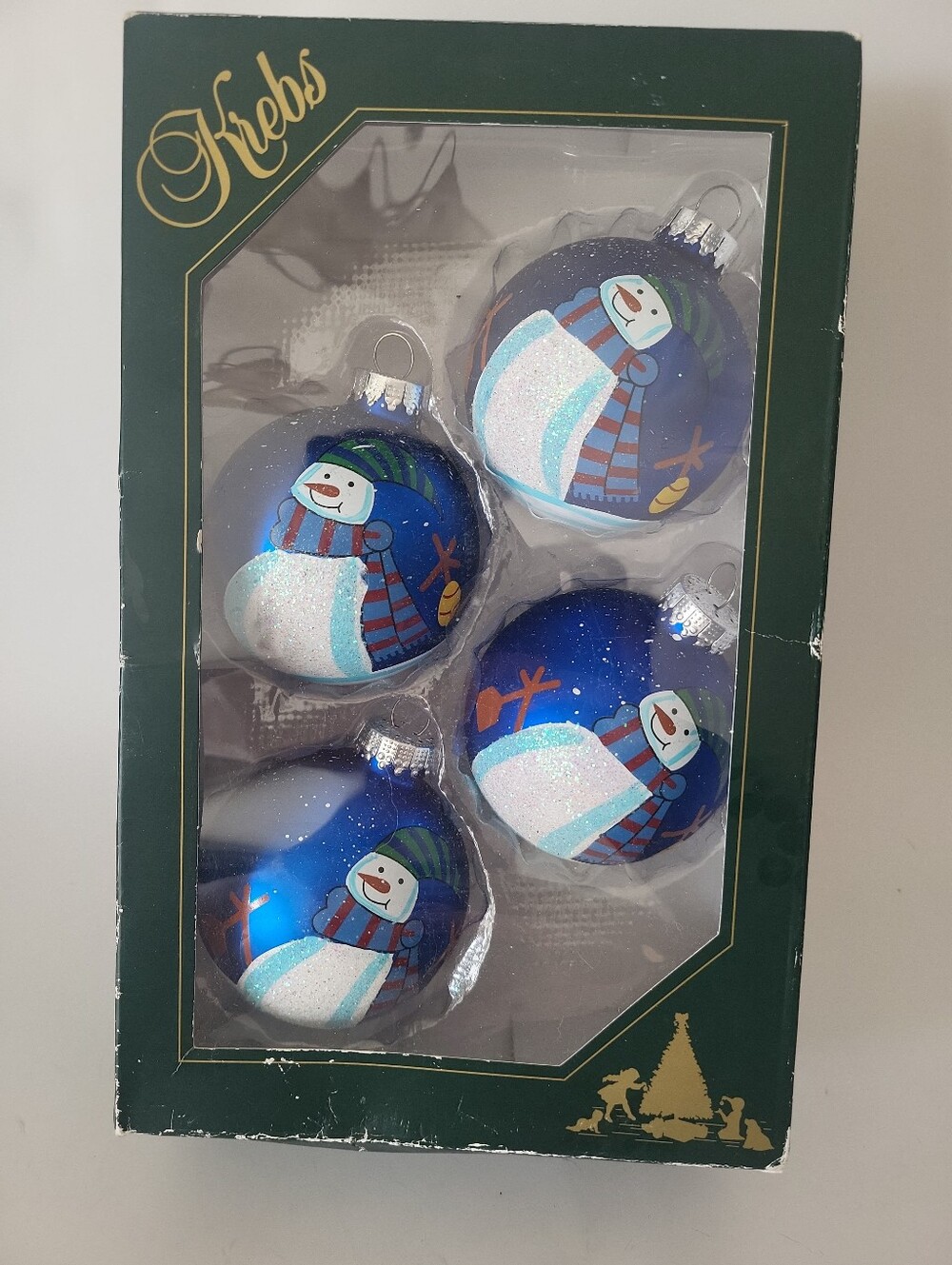 Krebs glass Christmas ornaments glitter snowman set of 4 in box